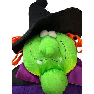 Witch Plush Halloween Decoration Purple Robe Black Hat & Star Accents 22 Inches